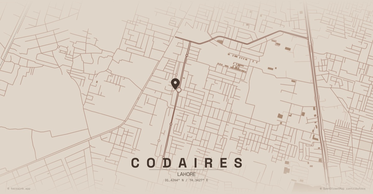 Map showing the Codaires office location in Lahore, Pakistan